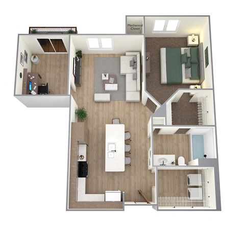 1 Bed 1 Bath Floor Plan A at Bella Rose Apartments, Wiscosin